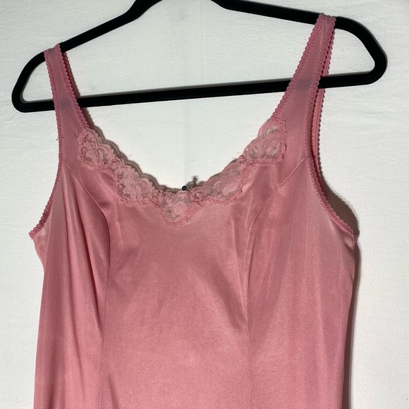 Vintage Pink Chemise Slip Dress Nightgown W Lace Trim M - Picture 8 of 13